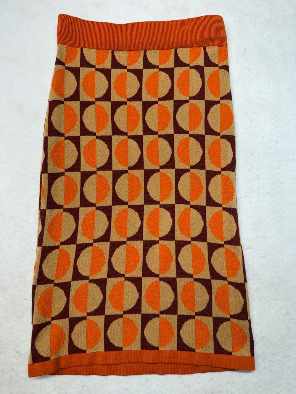 Oxknit 70’s Retro Geometric Knit Midi Skirt - Size Medium 100% Cotton - Picture 2 of 7
